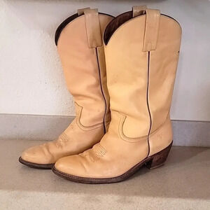 VINTAGE FRYE COWBOY WESTERN PULL-ON TAN LEATHER‎ BOOTS (sz 12)